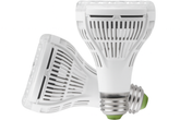 Two LED light bulbs on a white background